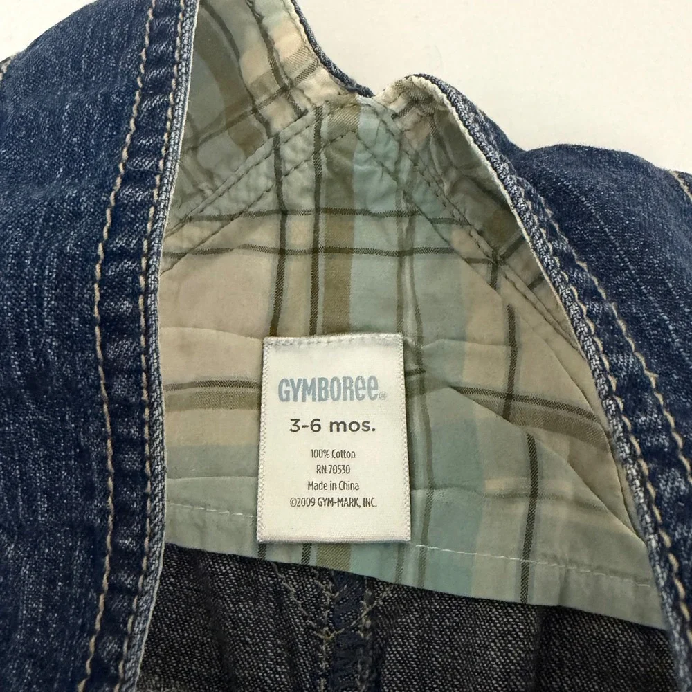 Gymboree Baby Boys Blue Denim Overalls Plaid Lined 3-6 Months Retro Farmcore
